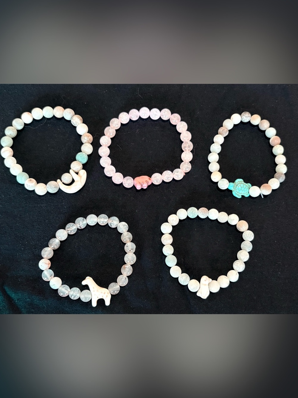 Fahlo Beaded Stretch Bracelets - set of five with animal charms